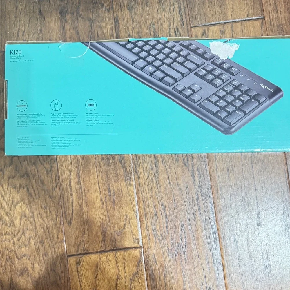 Logitech K120 Corded USB Keyboard Full Size Quiet Keys Spill Resistant Black NEW